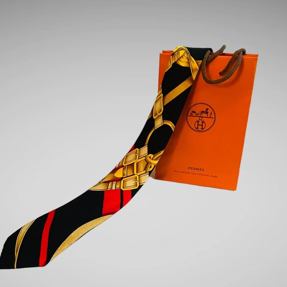New! HERMES RARE HERMES H d’ ORIGNY MENS EQUESTRIAN SILK TIE